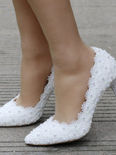 Chaussures de Mariée à Talon Aiguille avec Perles et Dentelle